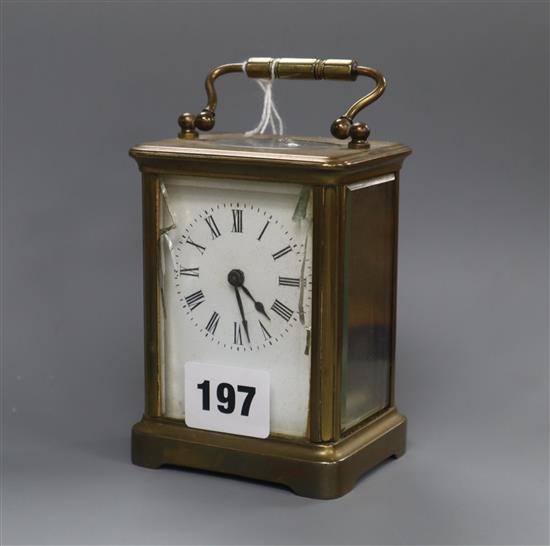 A brass cased carriage timepiece height 10.5cm